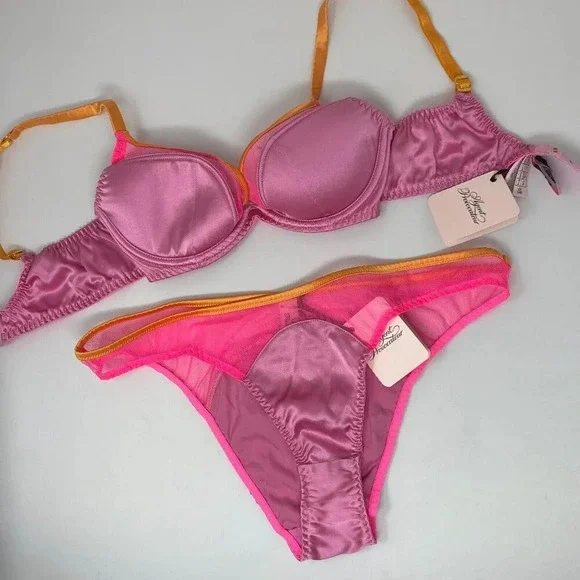 Agent Provocateur Viv Sorbet Pink 34B/3 Silk Set NWT